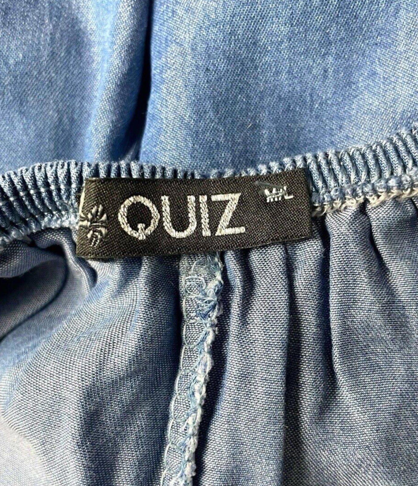 Quiz Off-Shoulder Blouse Women’s UK Size M-L Blue Denim Style Ruffle Long Sleeve