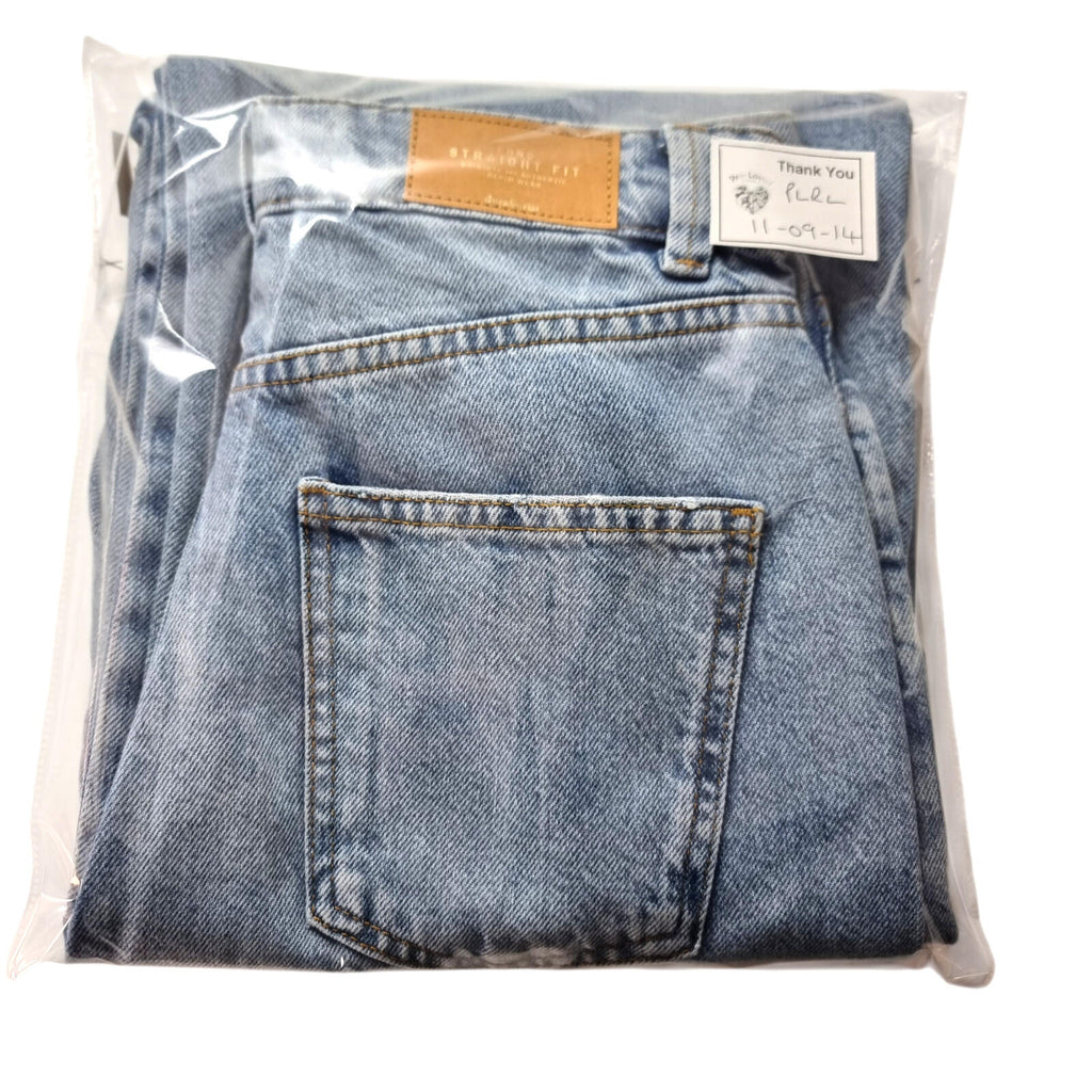 Stradivarius Jeans Women's UK Size 8 Long Split Hem Straight Fit High Waist Blue