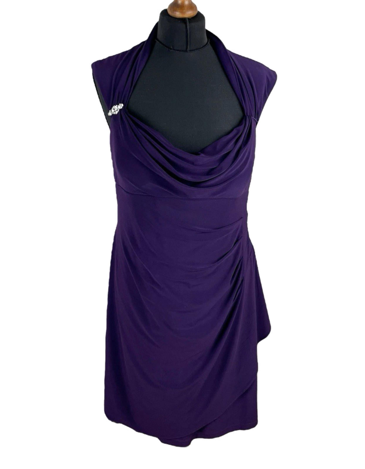 Scarlett Nite Purple Midi Dress Pencil Bodycon Dimante Detail Women’s UK Size 14