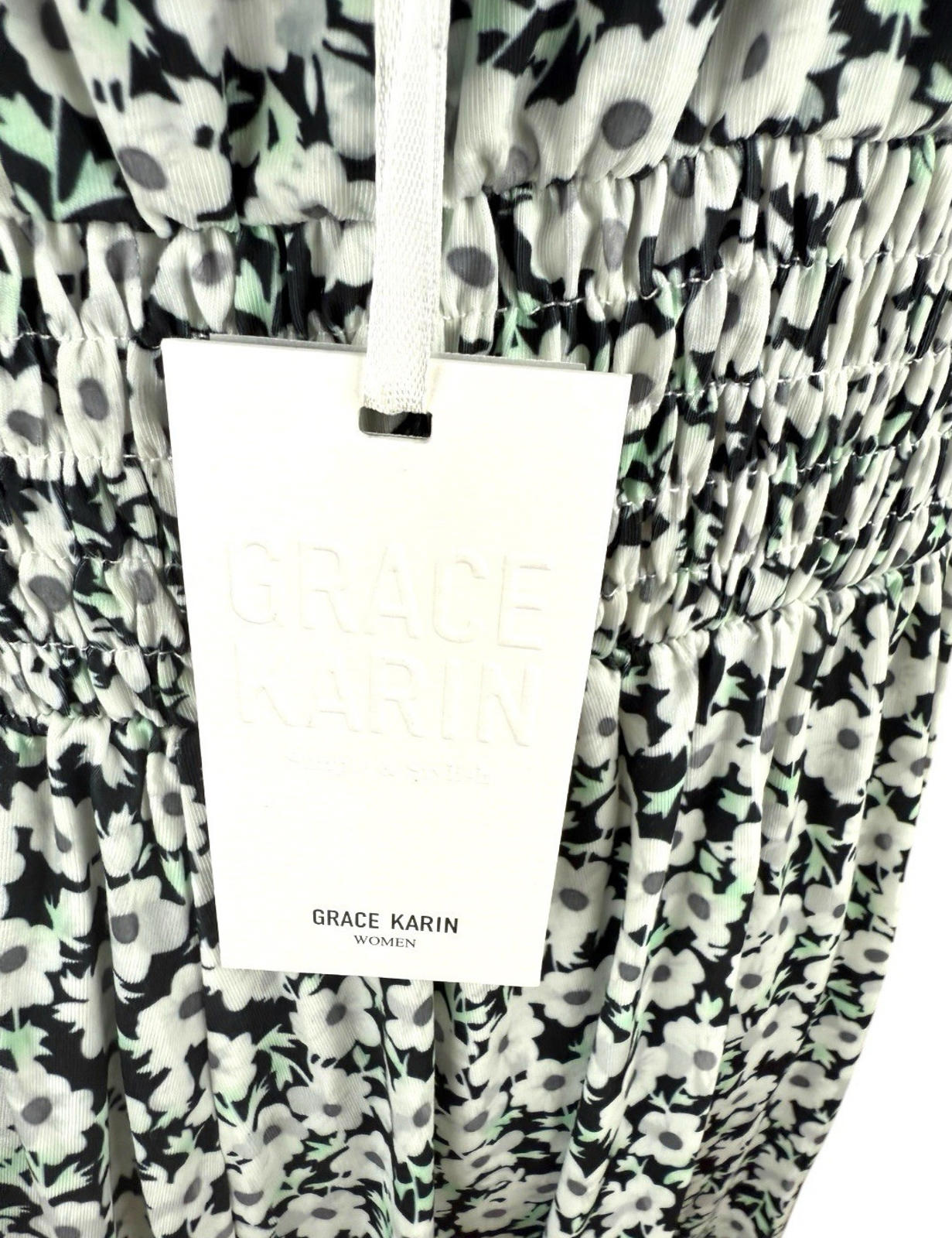 Grace Karin Floral Maxi Dress Women’s UK Size 2XL Smocked Summer Spaghetti Strap