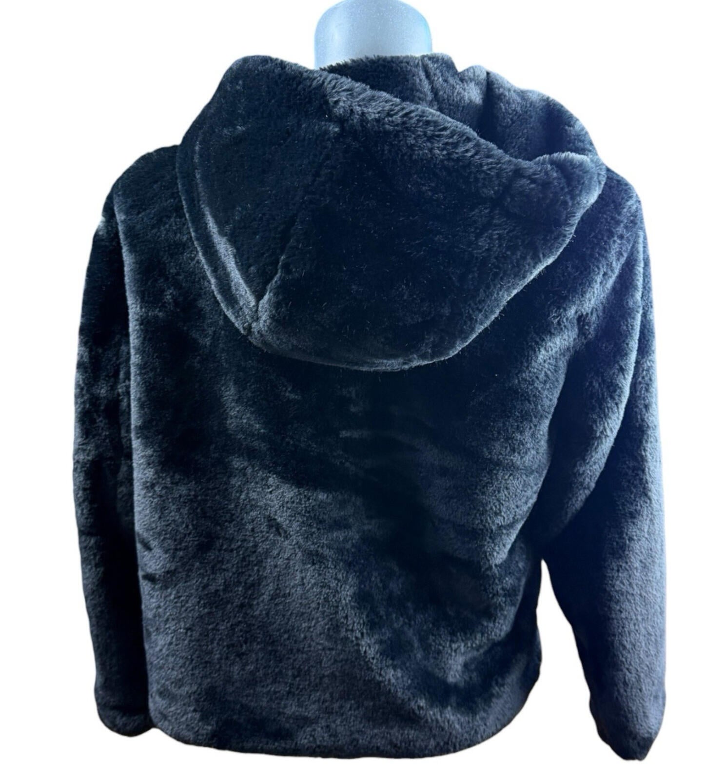 Primark Faux Fur Hooded Coat Jacket Women’s UK Size 2XS Black Snap Button Lined