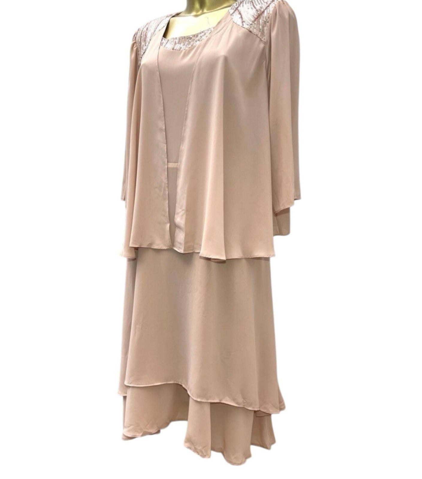 Chiffon Tiered Dress & Jacket Women’s UK Size 12 Sequin Detail Occasion Formal