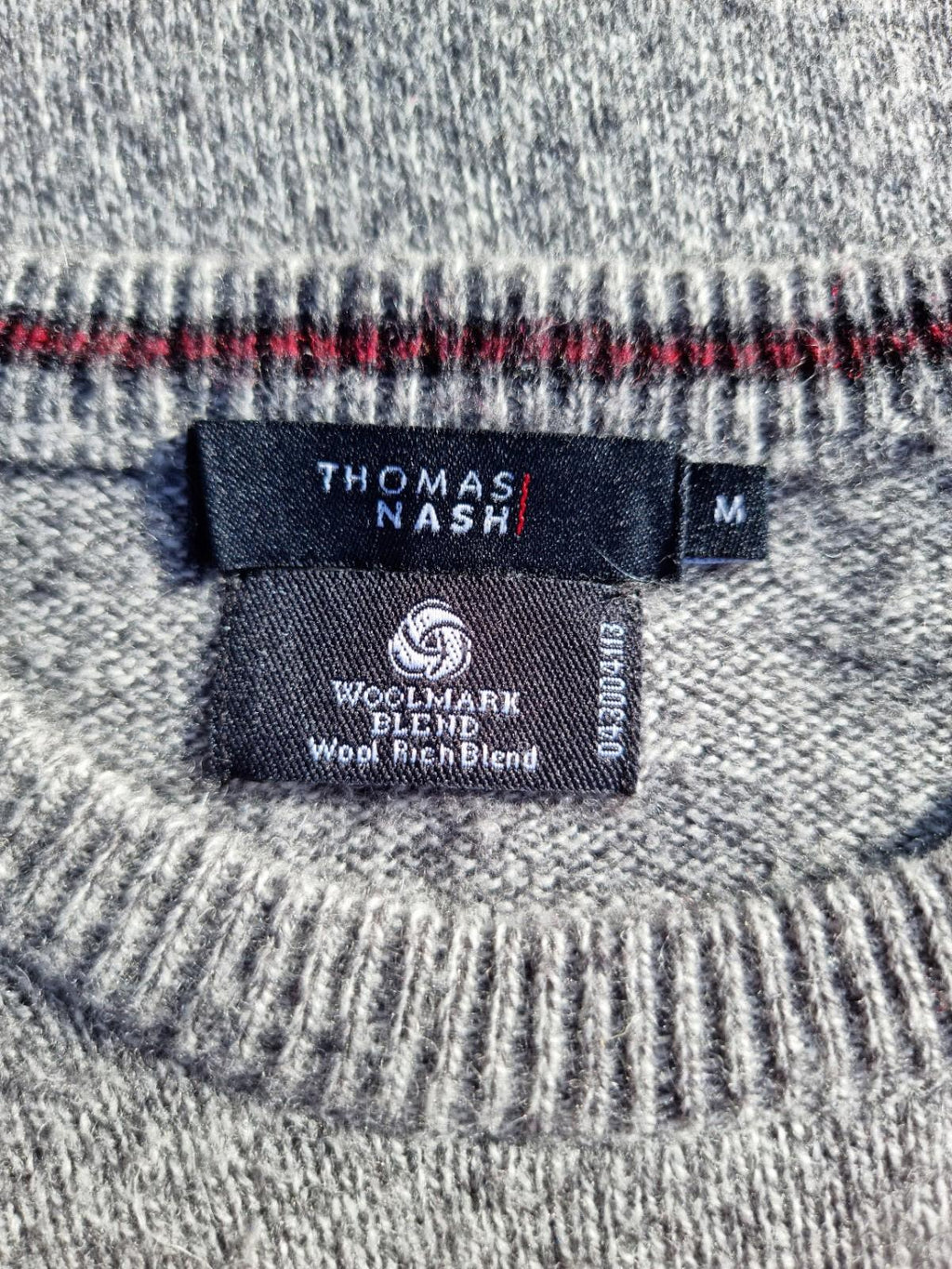 Thomas Nash Knit Jumper Men's UK Size M Grey Lambswool Mix Crew Neck Long Sleeve