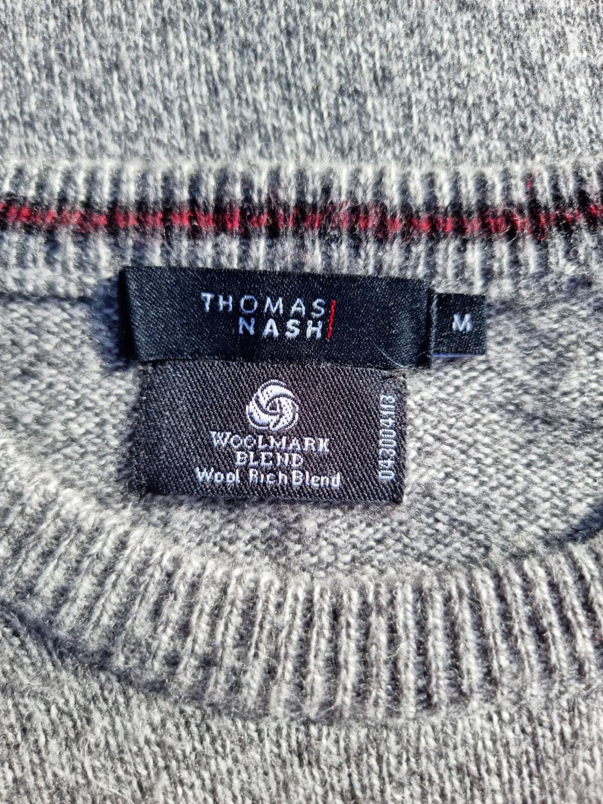 Thomas Nash Knit Jumper Men's UK Size M Grey Lambswool Mix Crew Neck Long Sleeve