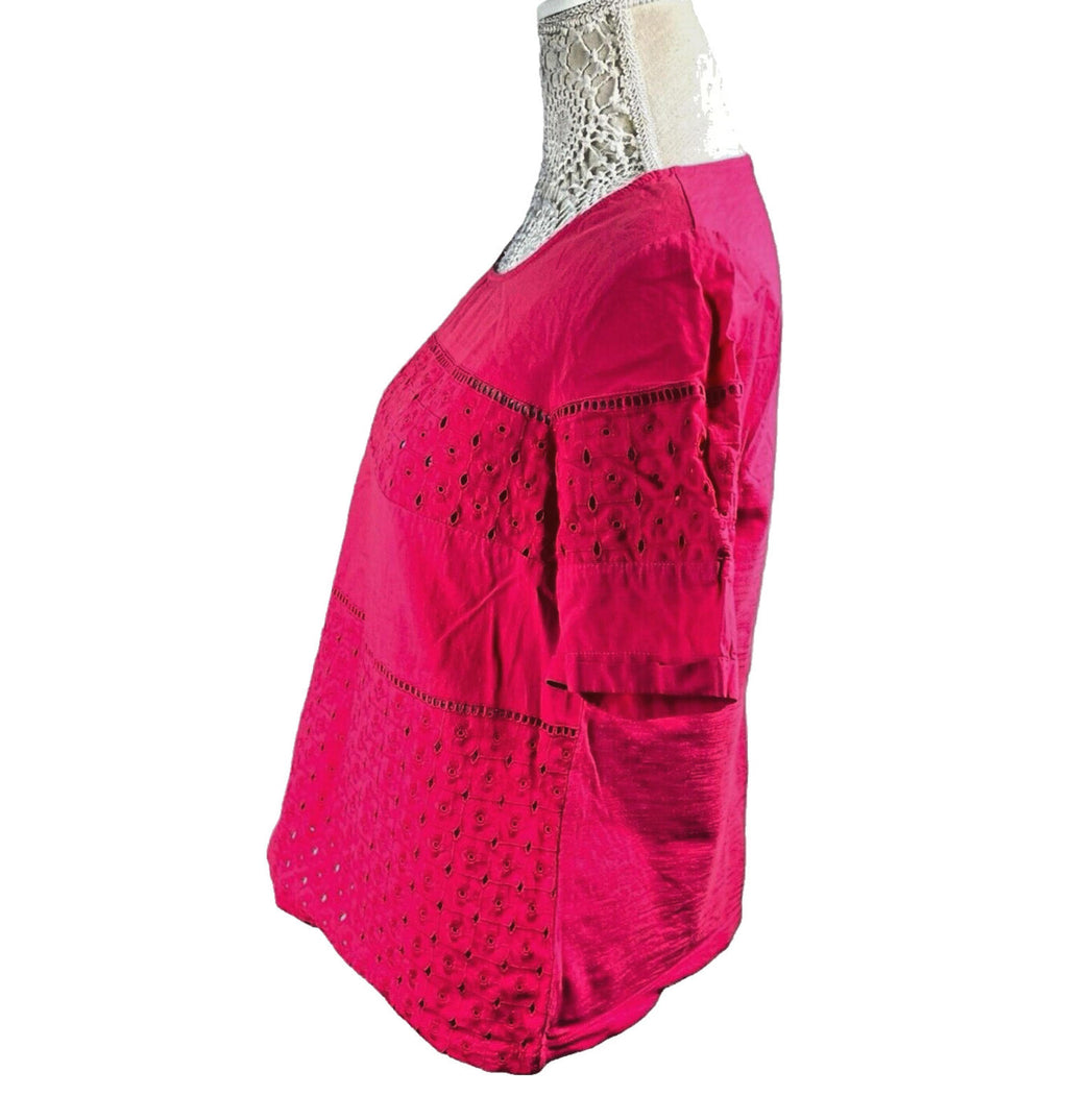 Next Bright Pink T-shirt Top Embroidered Hole Design Women’s UK Size 14