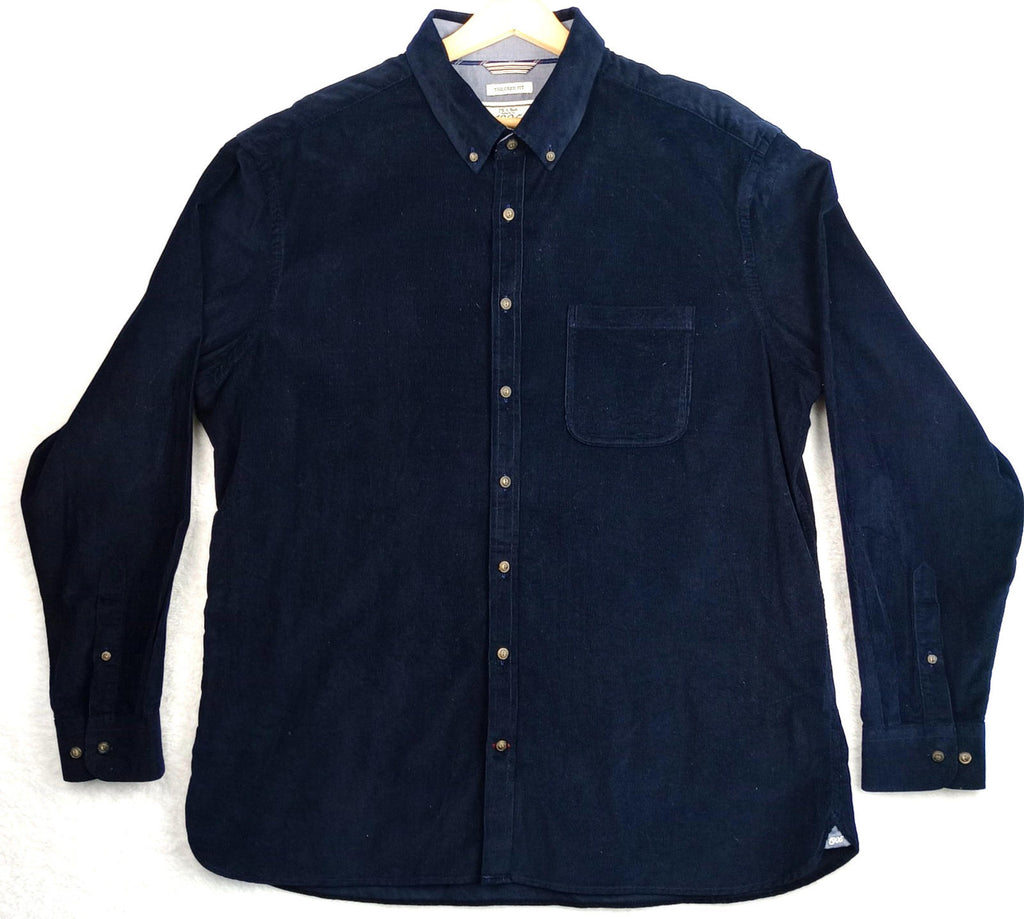 Jos. A. Bank Corduroy Shirt Men's UK Size XL Blue Long Sleeve Pocket 100% Cotton