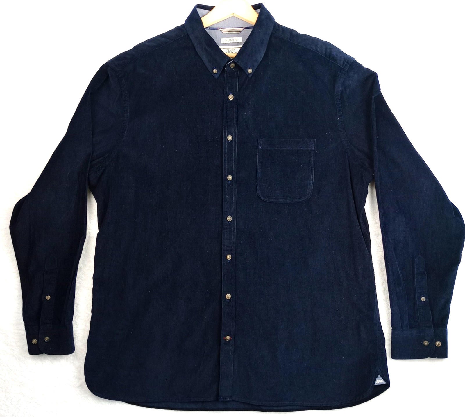 Jos. A. Bank Corduroy Shirt Men's UK Size XL Blue Long Sleeve Pocket 100% Cotton