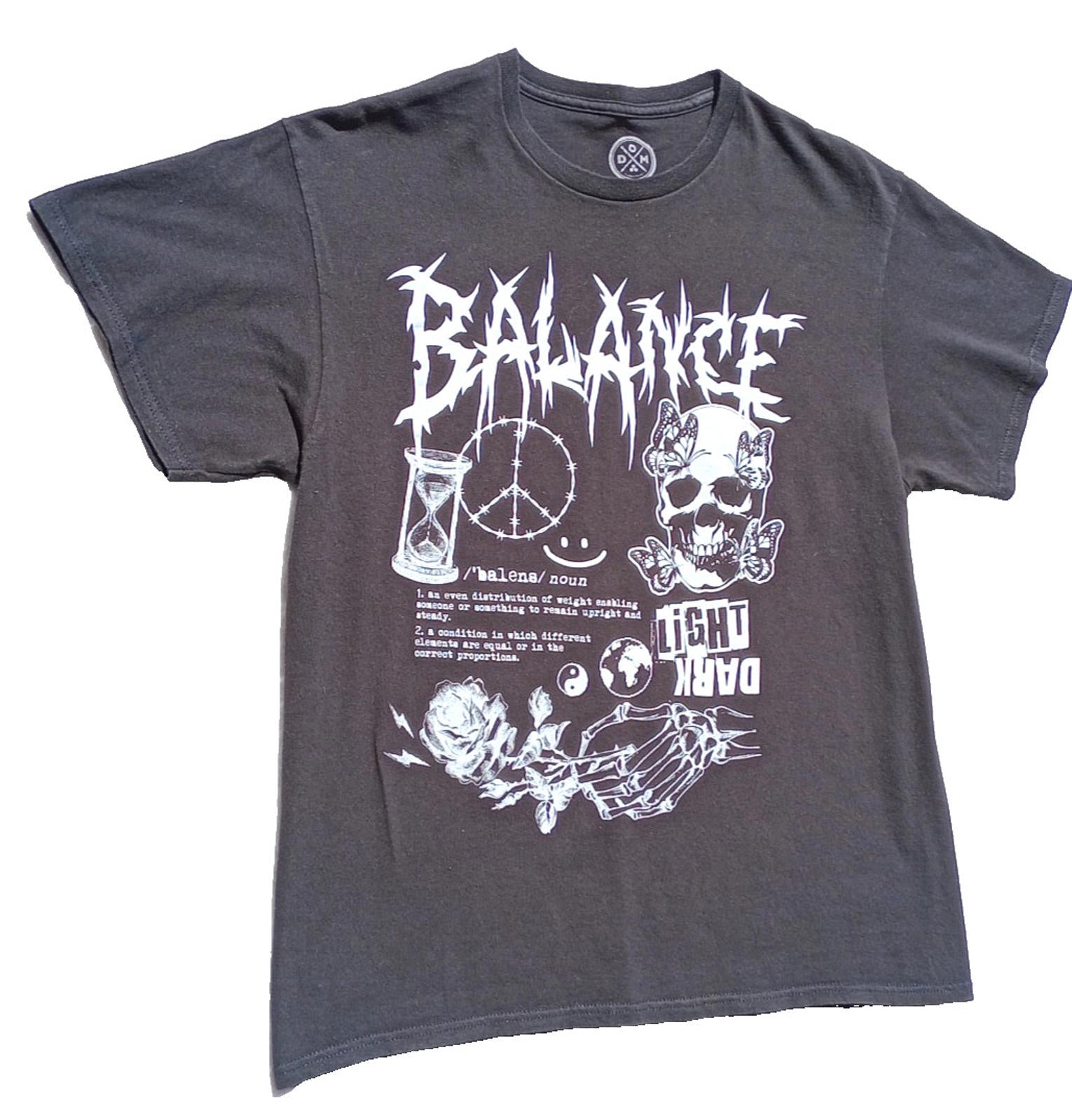 Balance Skull T-Shirt Men's UK Size S Black Crew Neck Light Dark Graphic Print