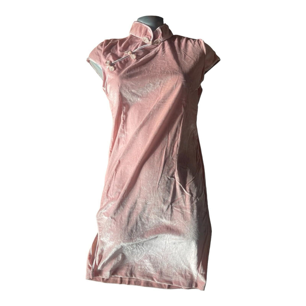 Pink Velour Chinese Style Mini Night Dress Women’s UK Size 10-12