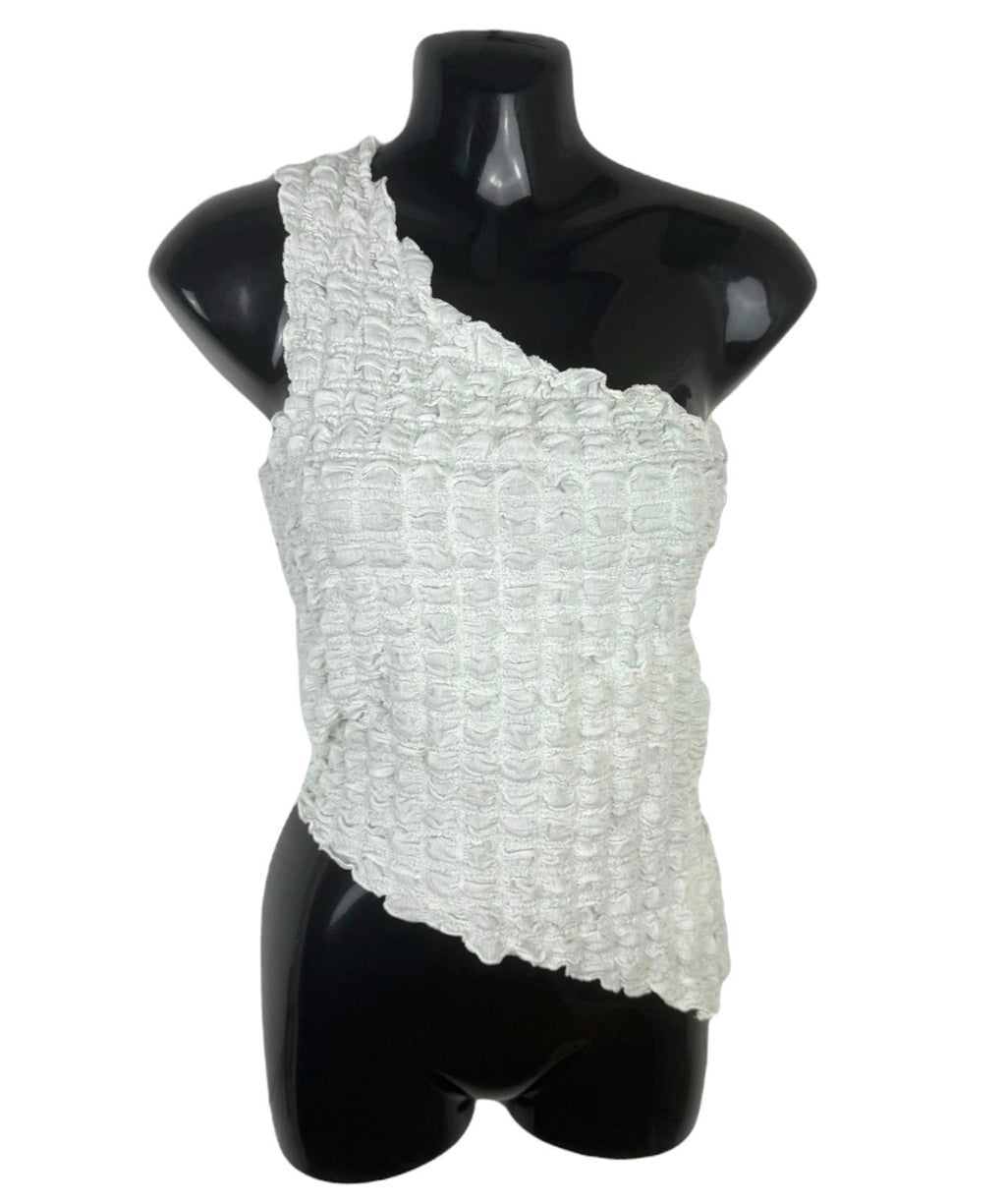 Divided White One Shoulder Top Textured Women’s UK Size XS