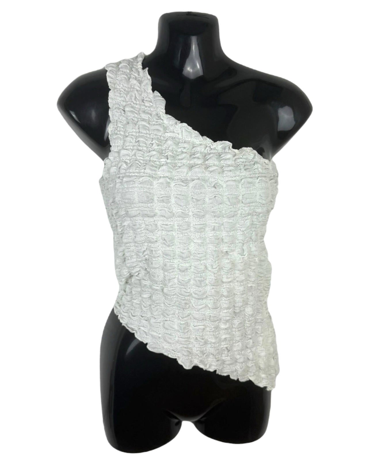Divided White One Shoulder Top Textured Women’s UK Size XS