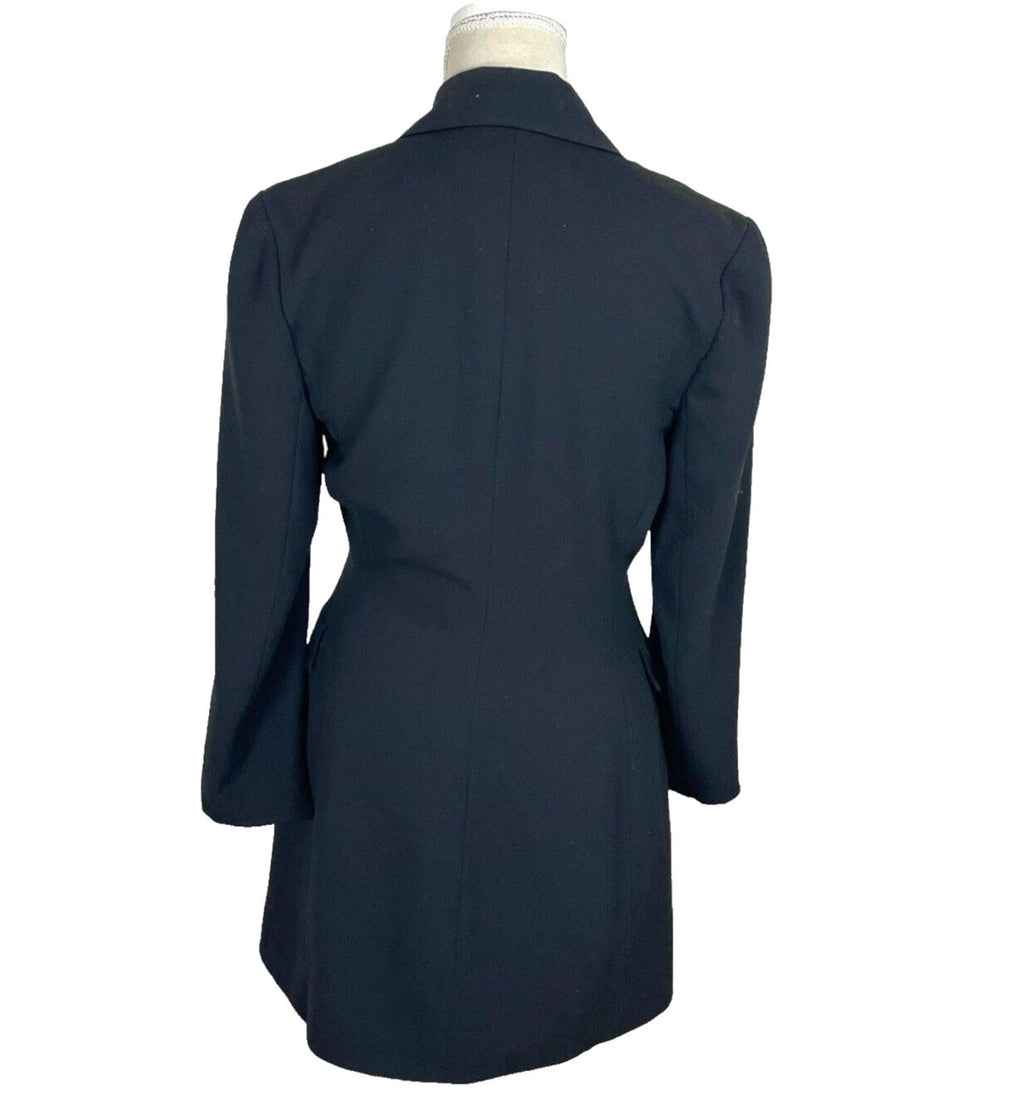 Ego Blazer Jacket Retro Long Black Shoulder Pads Women’s UK Size 10