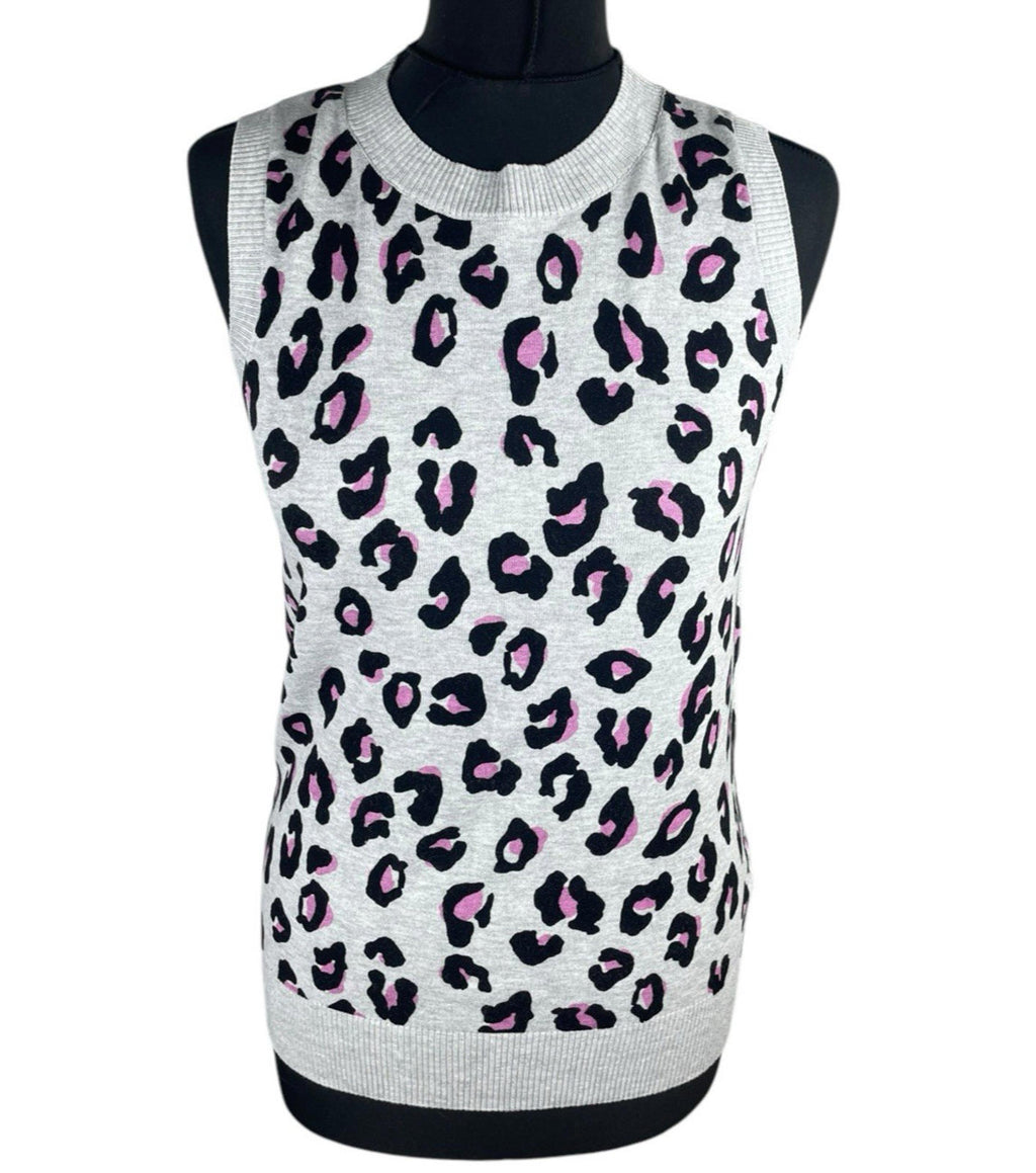 Next Leopard Print Tight Knit Jumper Vest Women’s UK Size 8 Grey Black & Pink