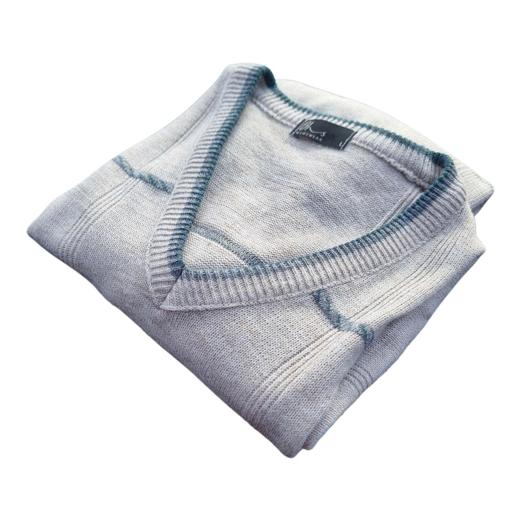 BHS Knit Jumper Men's UK Size L Beige Striped 100% Acrilic V-Neck