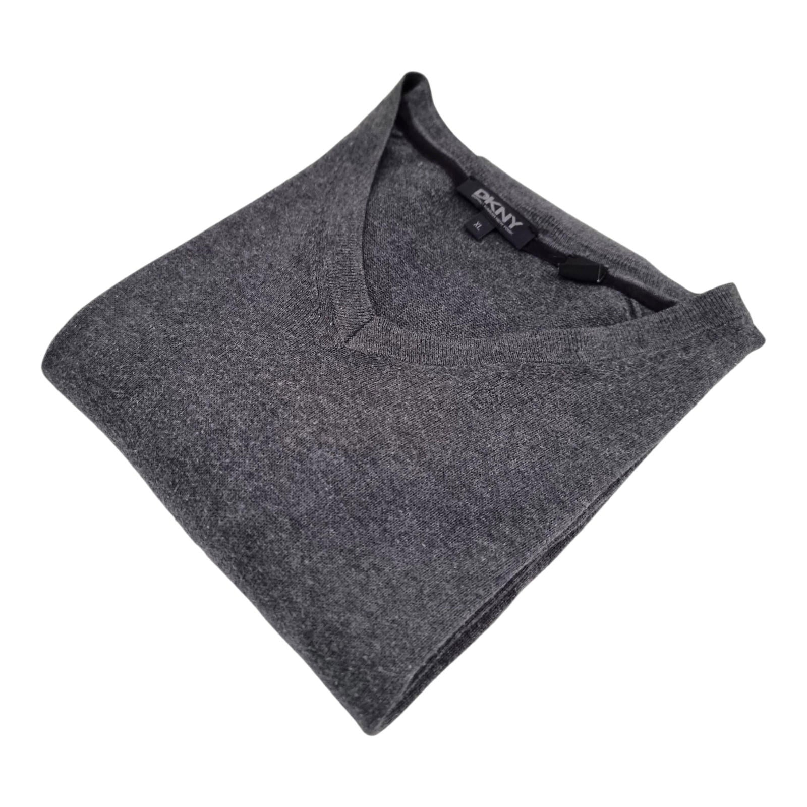 DKNY Knit Jumper Men's UK Size XL Grey Long Sleeve V-Neck Sweater Pullover