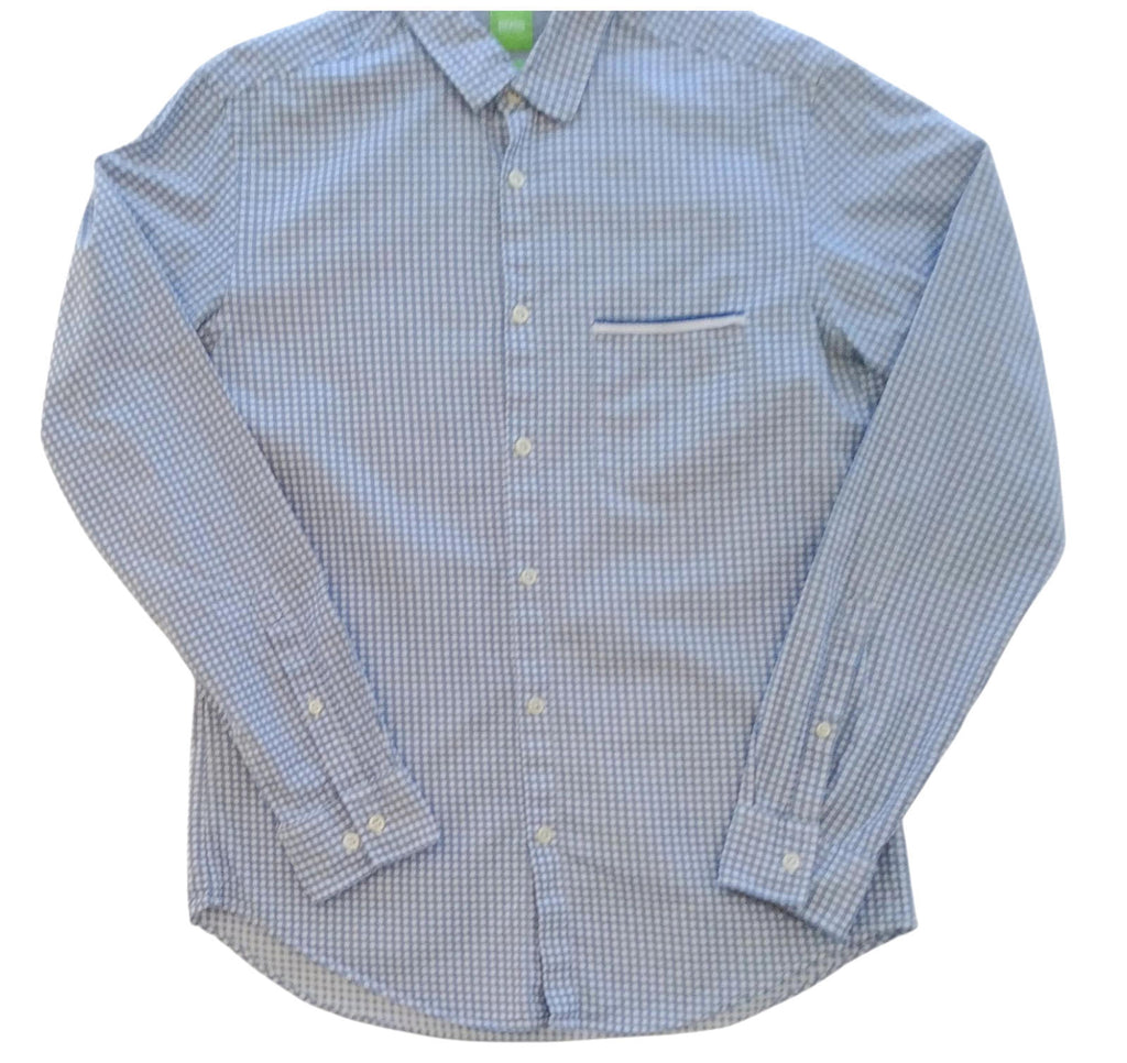 Hugo Boss Shirt Men's UK Size M Long Sleeve Blue Check 100% Cotton Pocket Modern