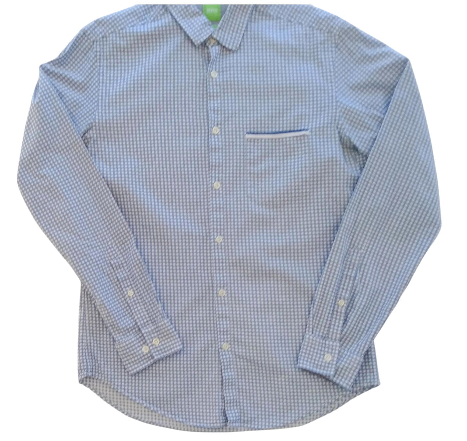 Hugo Boss Shirt Men's UK Size M Long Sleeve Blue Check 100% Cotton Pocket Modern