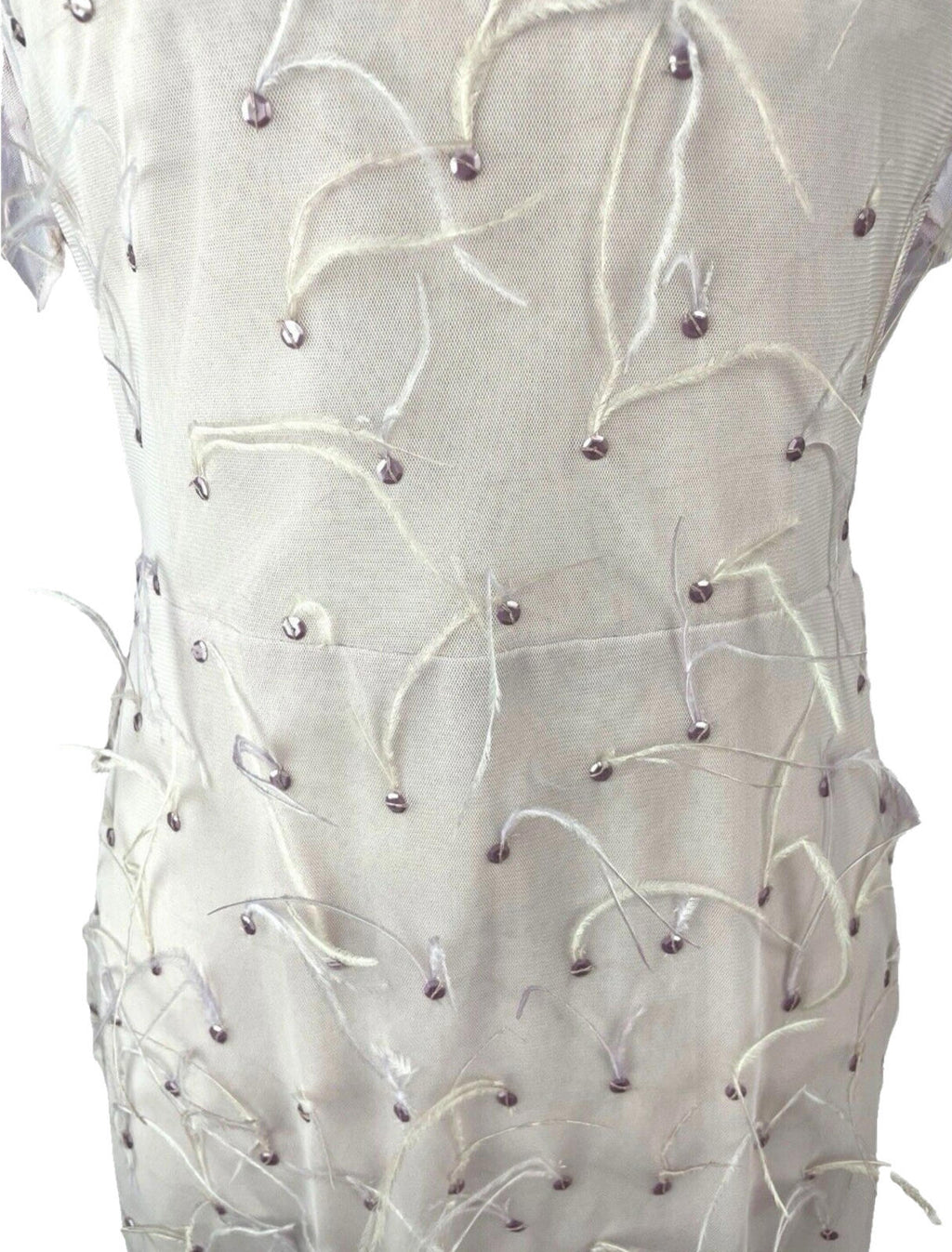 Lace & Beads Lilac Aster Feather Midi Dress Shawl Sleeve Women’s UK Size 10