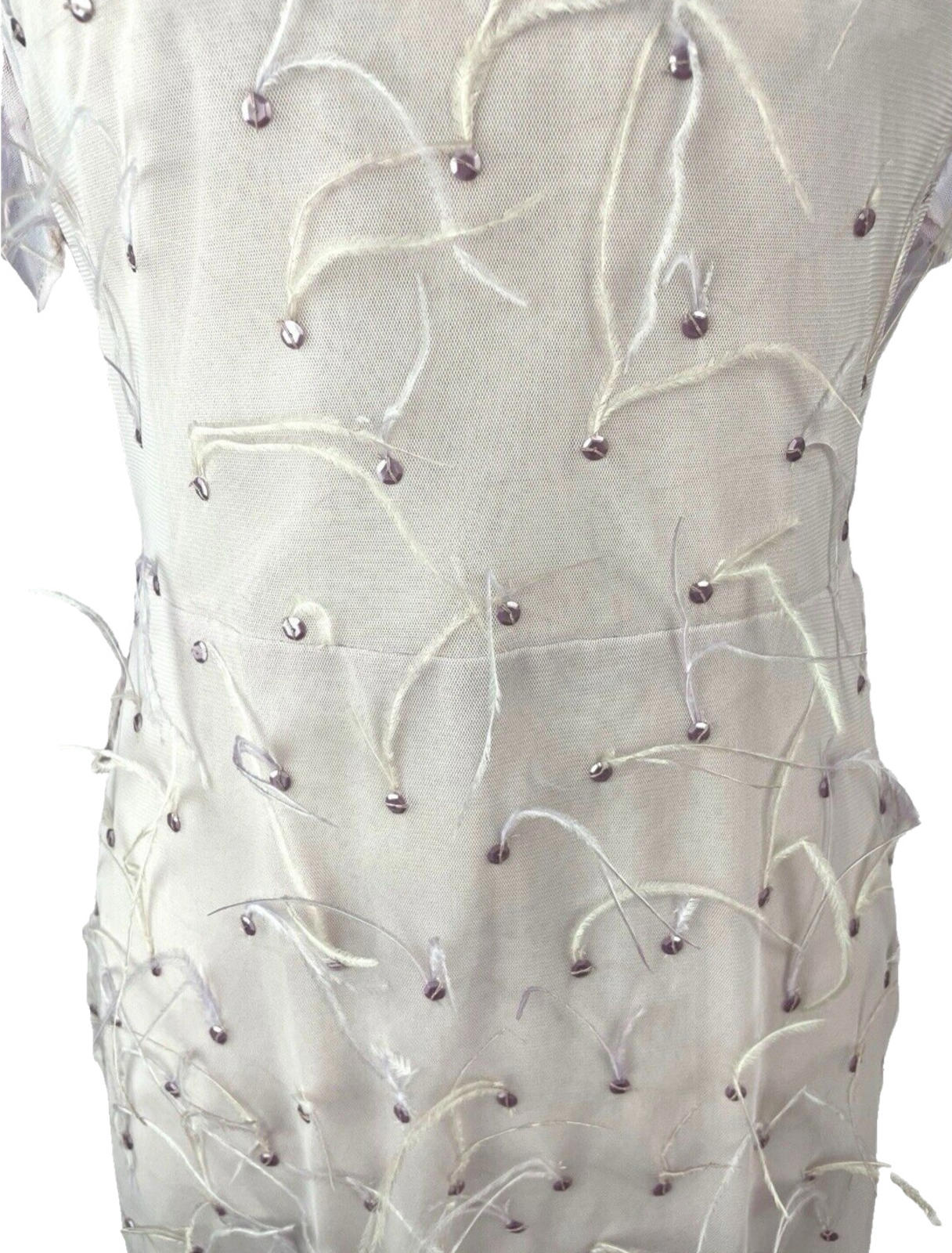 Lace & Beads Lilac Aster Feather Midi Dress Shawl Sleeve Women’s UK Size 10