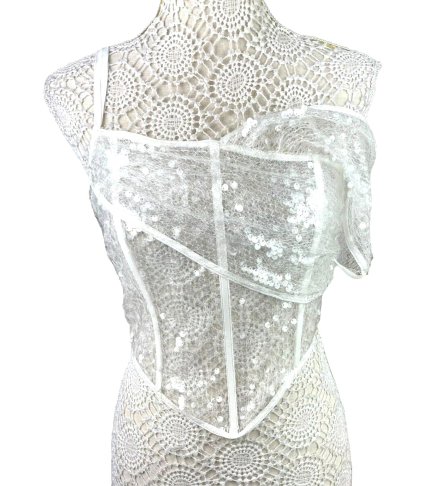 Pretty Little Thing Sheer Sequin One Sleeve Corset Top Women’s UK Size 8 Cropped