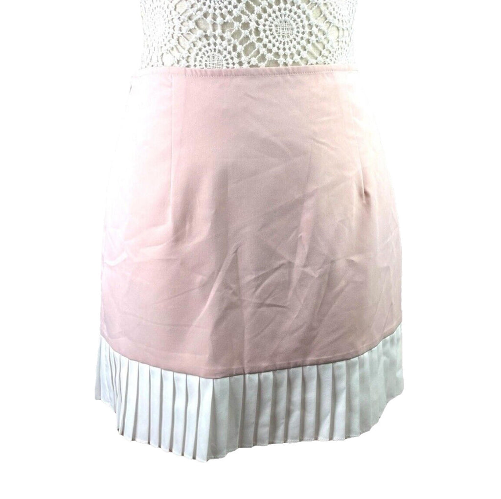 Pretty Little Thing Mini Skirt Pink White Pleat Trim Women’s UK Size 8