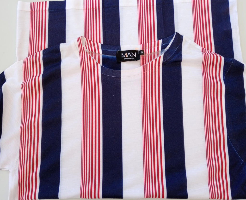 BooHoo MAN Vertical Stripe T-Shirt Men's UK Size S Crew Neck Short Sleeve Summer