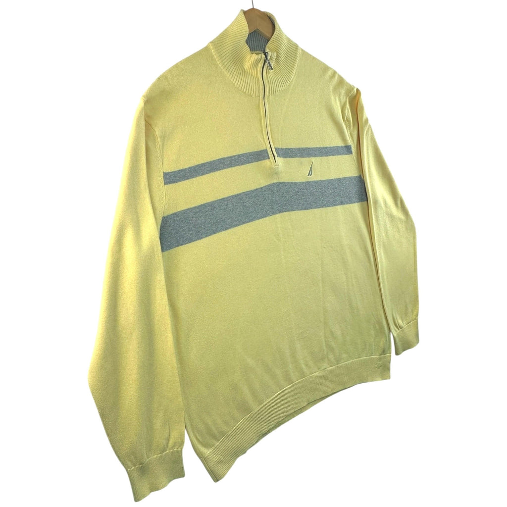 Nautica Knit Jumper Men's UK Size XL Yellow Long Sleeve 1/4 Zip Embroidered Logo