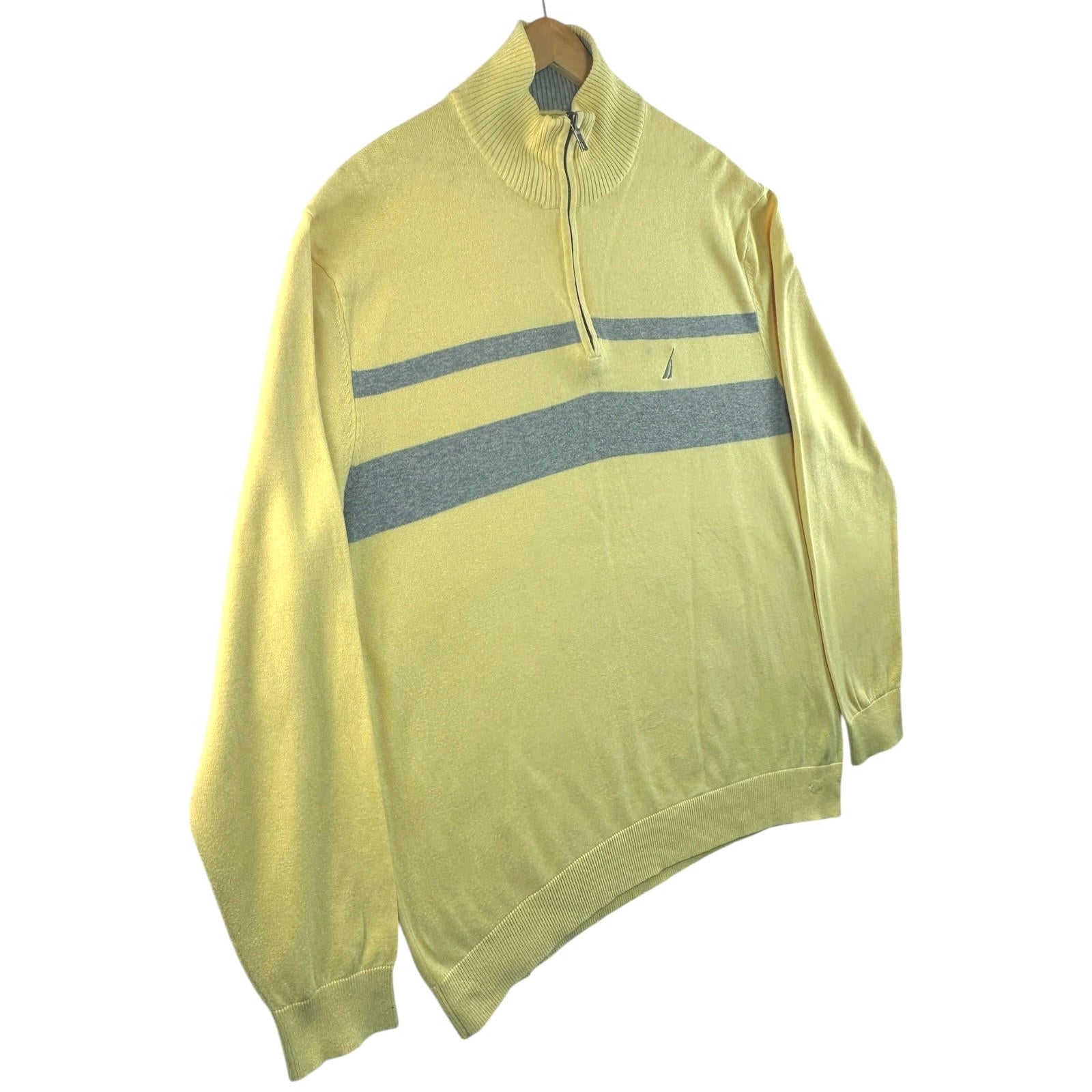 Nautica Knit Jumper Men's UK Size XL Yellow Long Sleeve 1/4 Zip Embroidered Logo