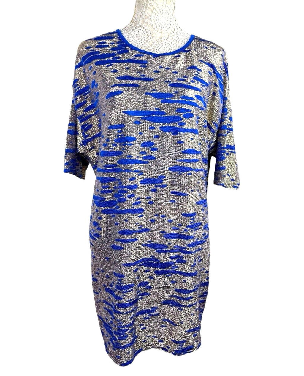 ASOS Blue & Gold Shimmer T-shirt Mini Dress Oversized Women’s UK Size 6