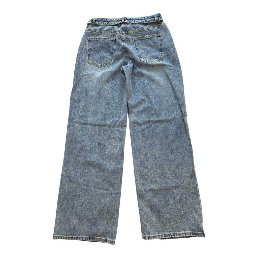 Pretty Little Thing Jeans Fold Over Front Mid Rise Wide Leg Women’s UK Size 10