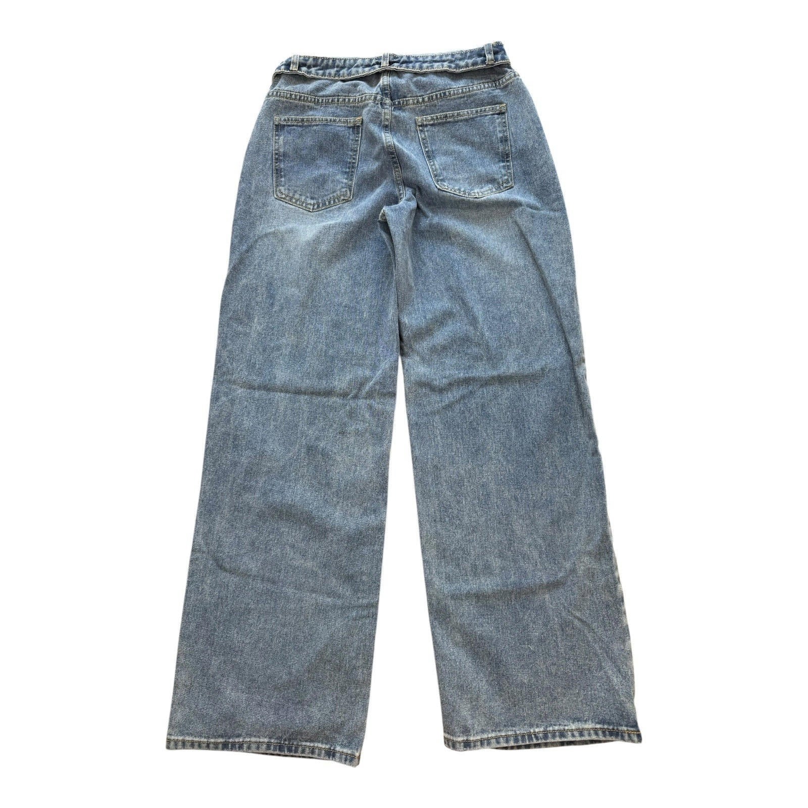 Pretty Little Thing Jeans Fold Over Front Mid Rise Wide Leg Women’s UK Size 10
