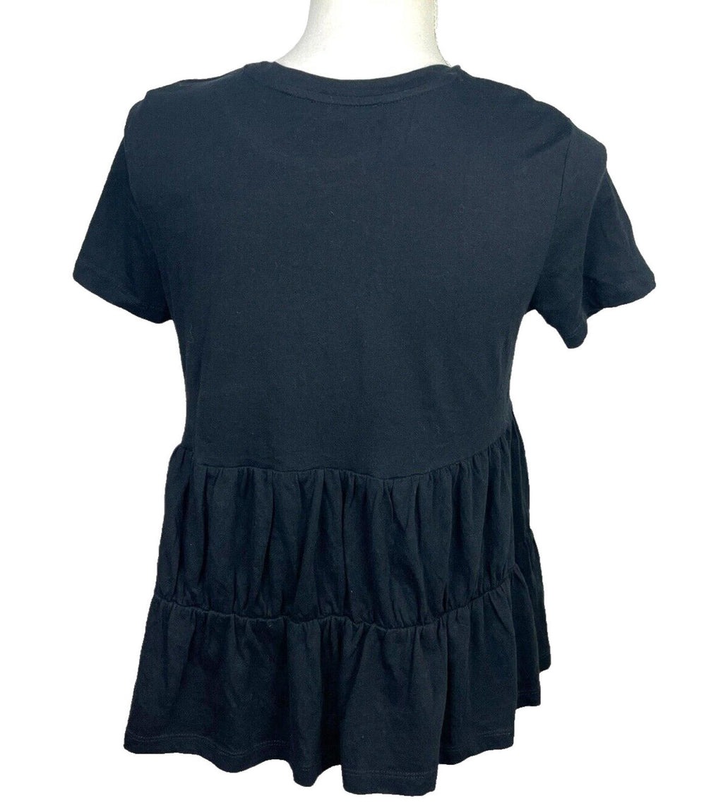 Zara Black Tiered Peplum Top 100% Cotton Women's UK Size S