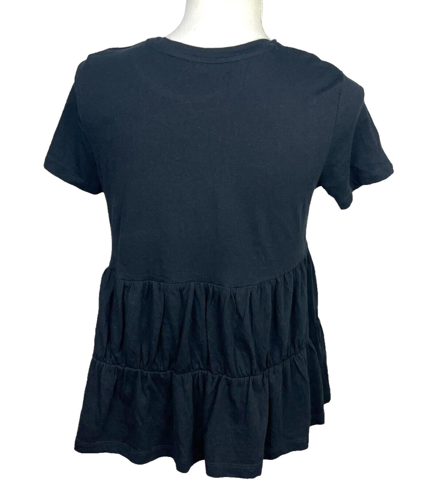 Zara Black Tiered Peplum Top 100% Cotton Women's UK Size S