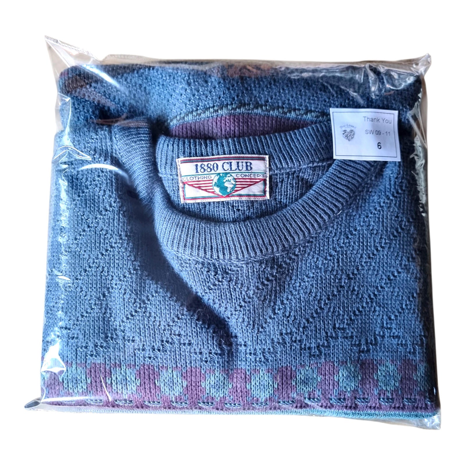1880 Club Knit Jumper Men's UK Size L Green Crew Neck Sweater 100% Acrylic