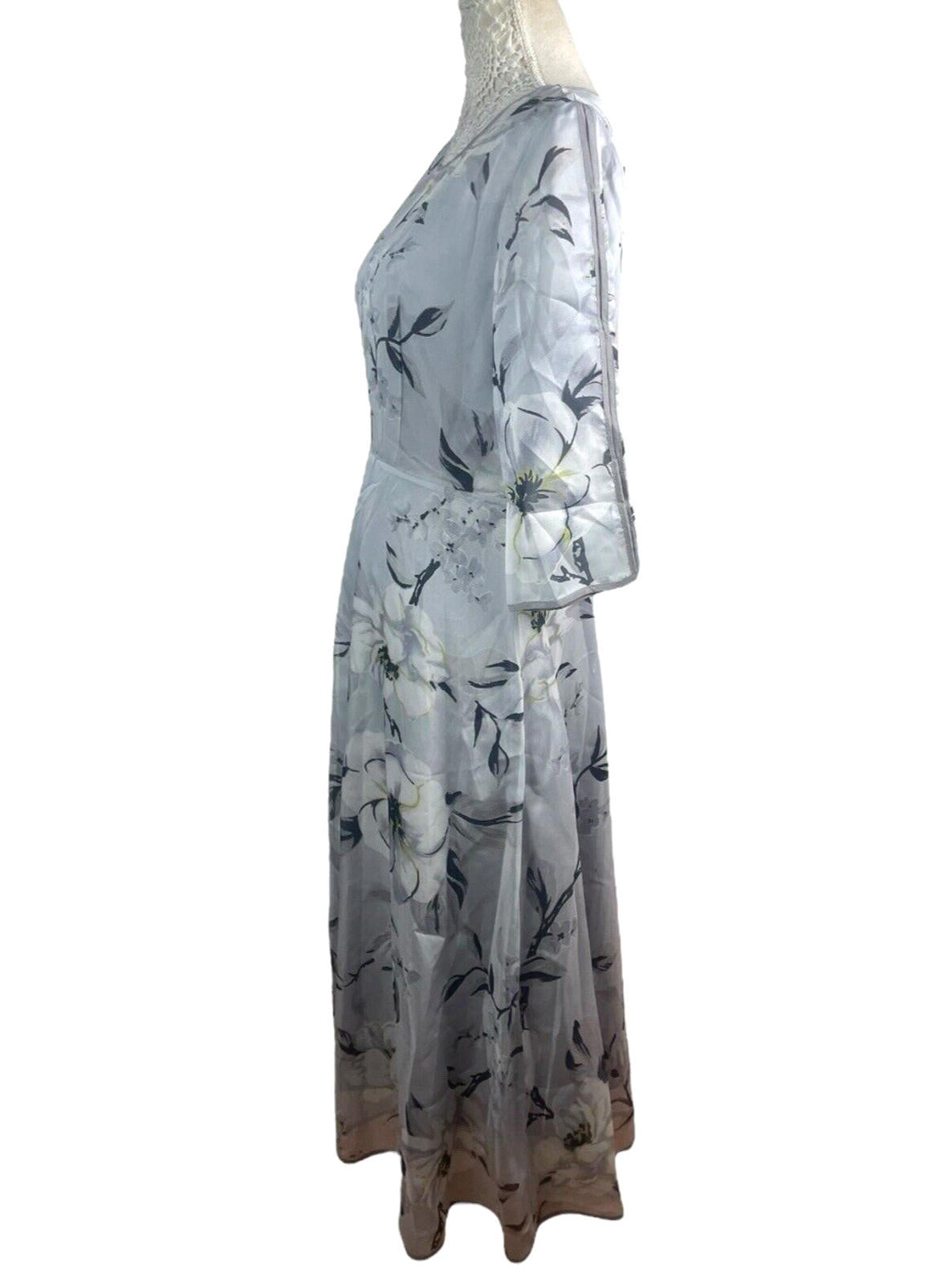 Floryday Maxi Dress Silver Floral Occasion Dress A Line Women’s UK Size S