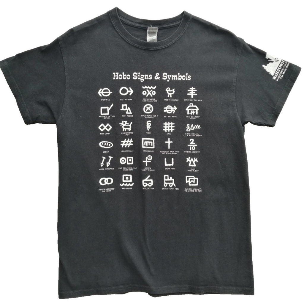 Hobo T-Shirt Men's UK Size M Black Print Graffiti Signs The Movie Rail Town 1897