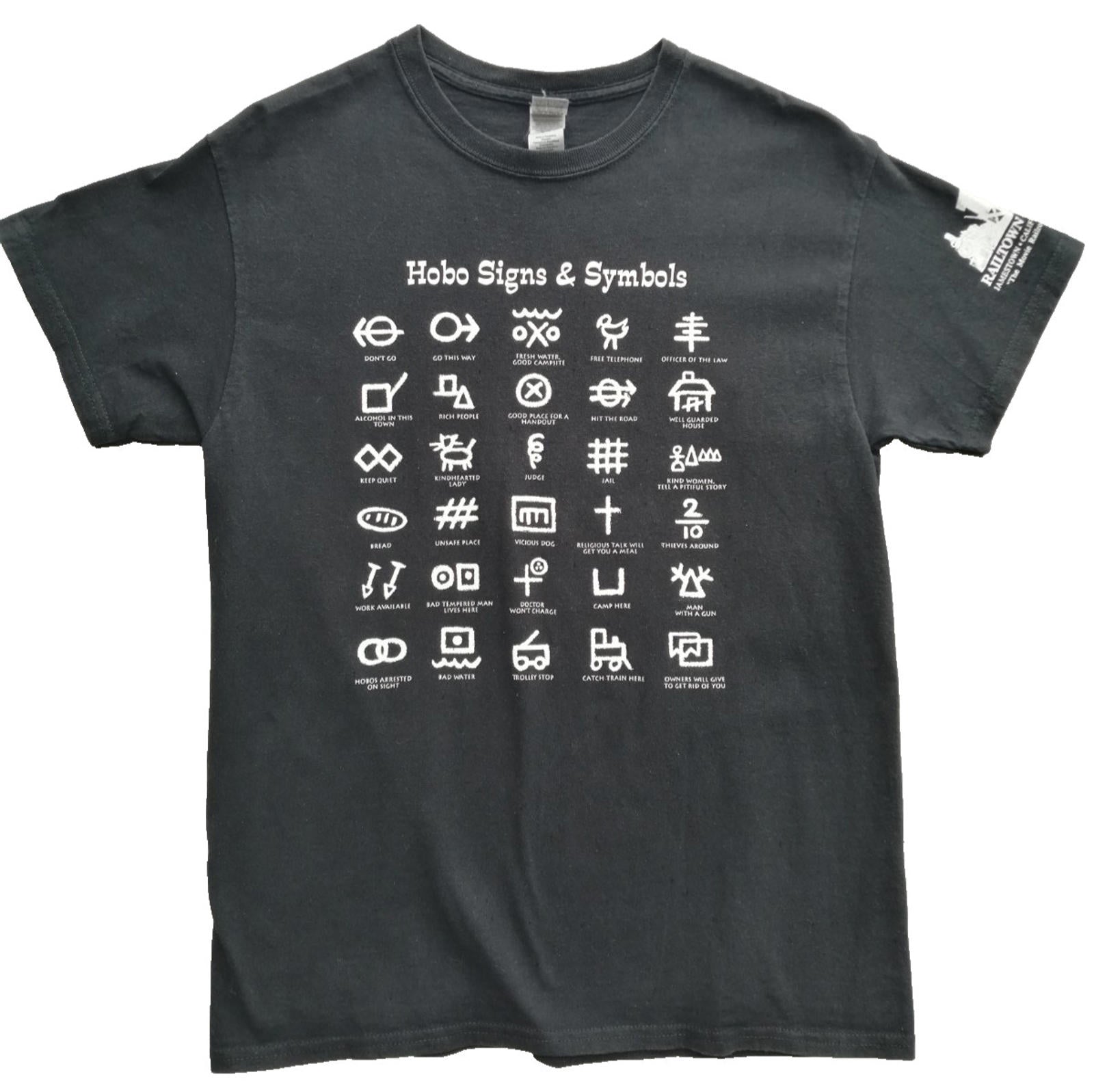 Hobo T-Shirt Men's UK Size M Black Print Graffiti Signs The Movie Rail Town 1897