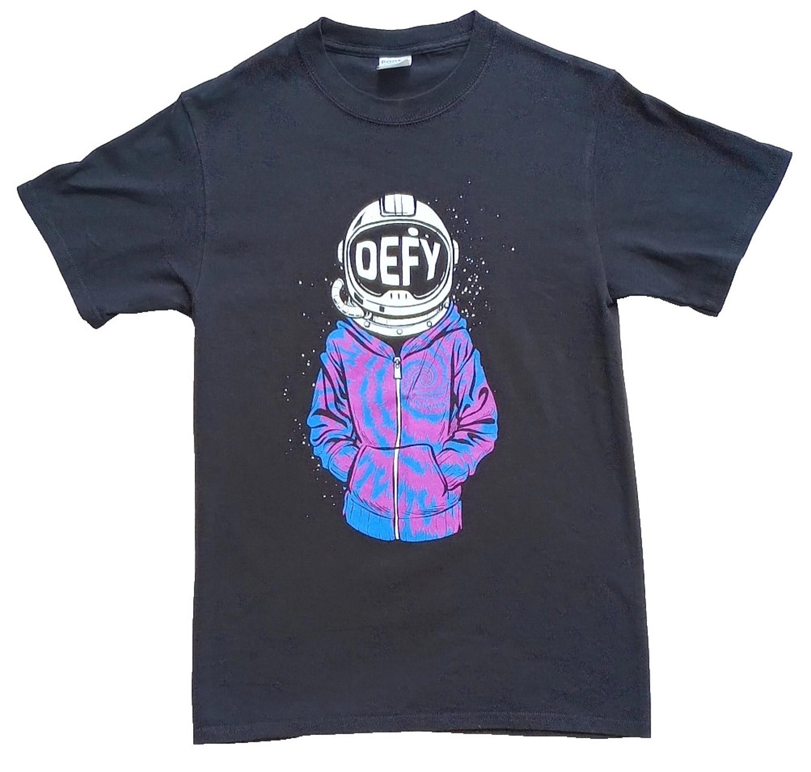 Graphic Print T-Shirt Men's UK Size S Black Crew Neck 100% Cotton Easy Care DEFY
