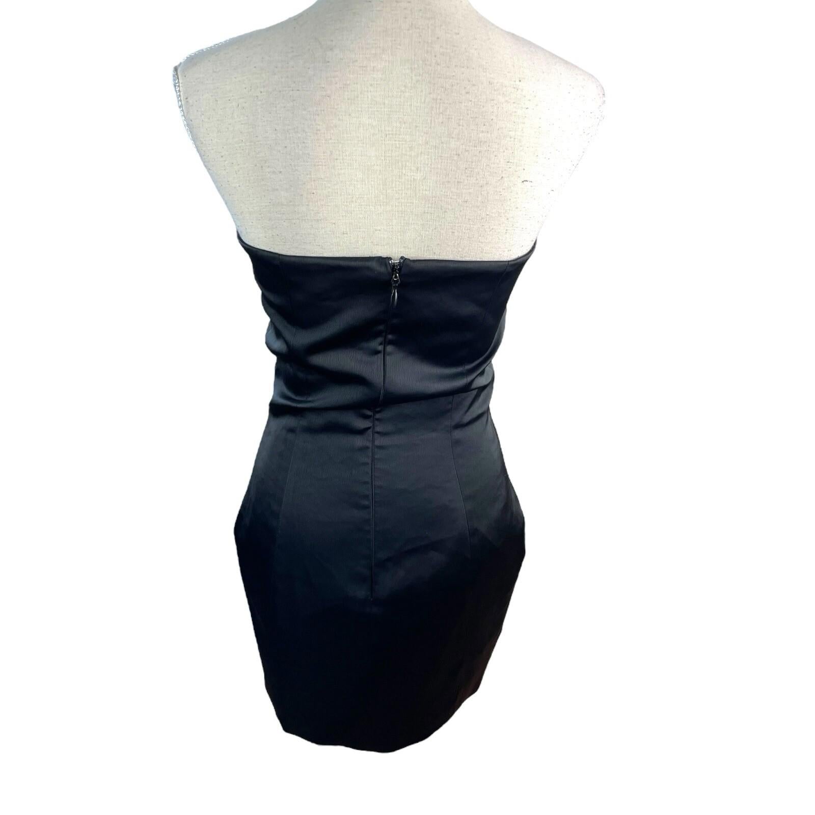 Pretty Little Thing Mini Dress Little Black Satin Strapless Women’s UK Size 8