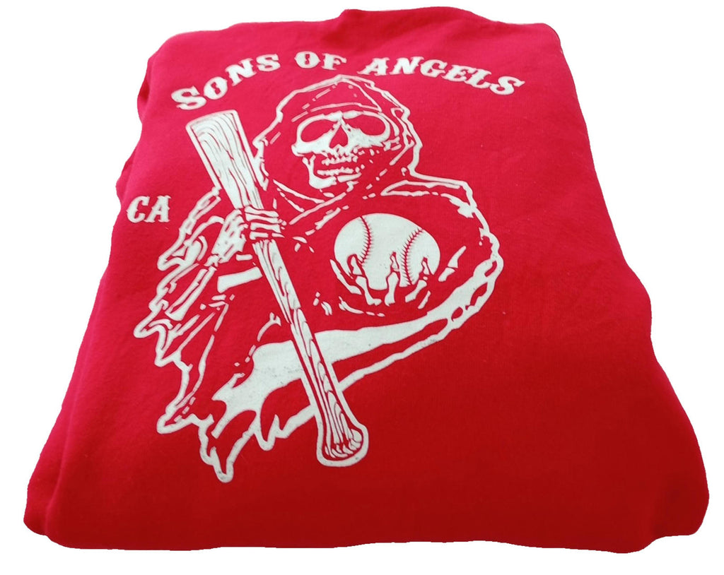MLB Baseball Hoodie Men's UK Size M Red Jersey Hooded Pockets Los Angeles Angels