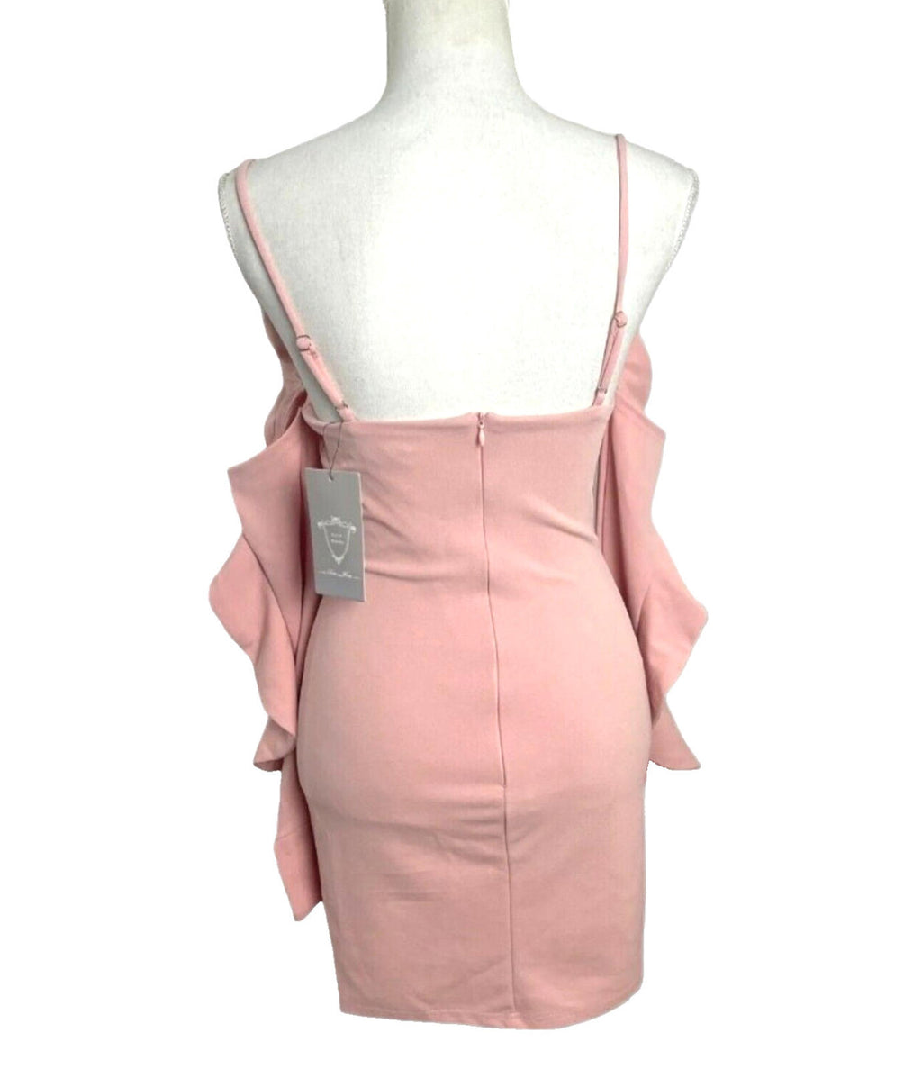 Lucy Wang Mini Dress Pink Off Shoulder Fitted Stretch Women's UK Size S (8)