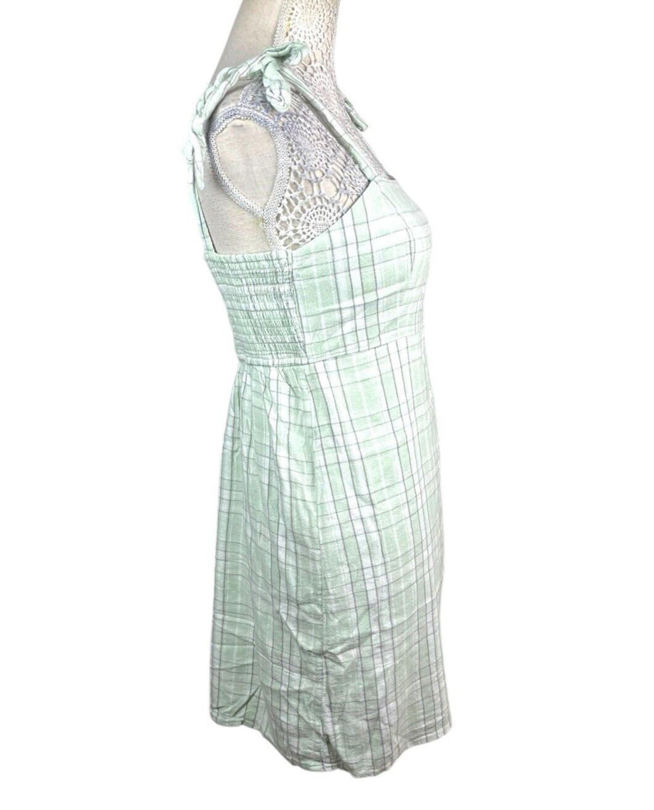 Hollister Plaid Pinafore  Mini Dress Women’s UK Size M Green White Tie Shoulder