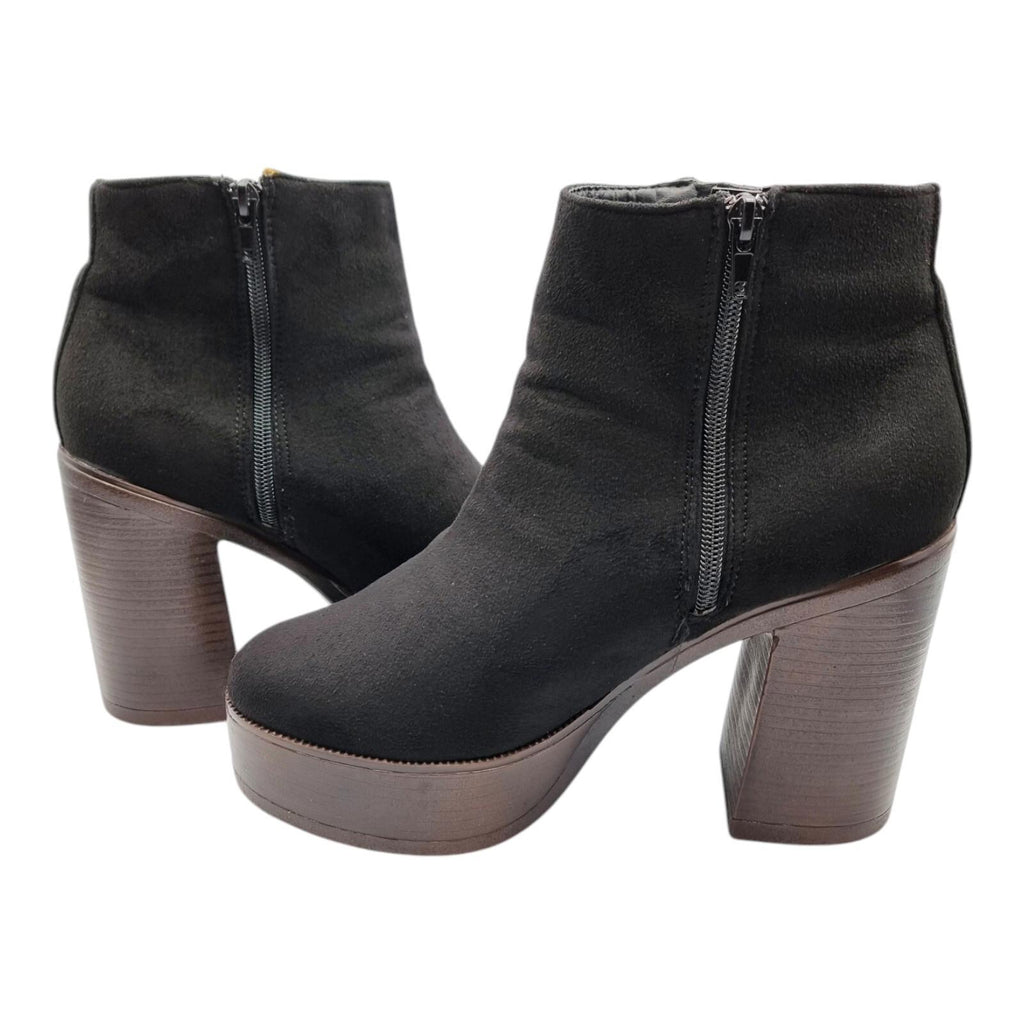 Krush Ankle Boots Black Block Heel Faux Suede Women's UK Size 7
