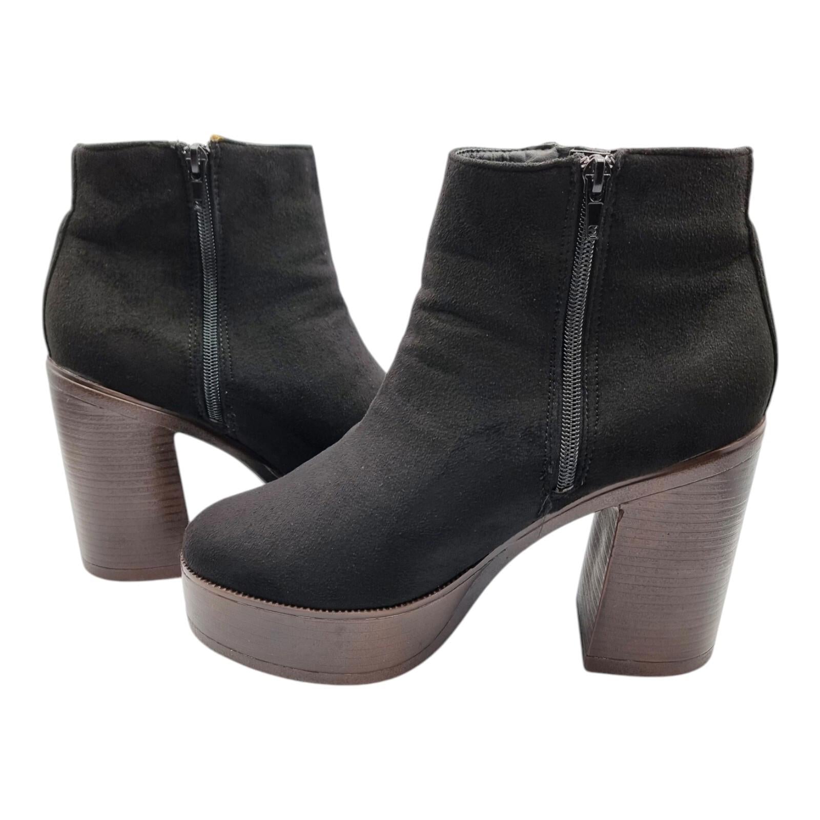 Krush Ankle Boots Black Block Heel Faux Suede Women's UK Size 7