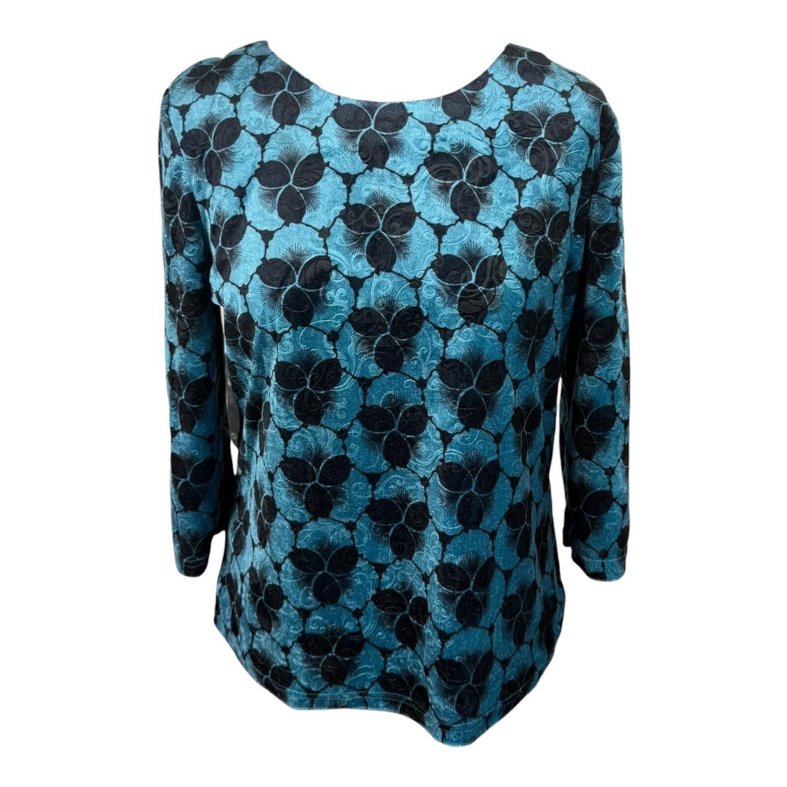 Honor Milburn Velour Top Women’s UK Size 12 Floral Velour Blue Black