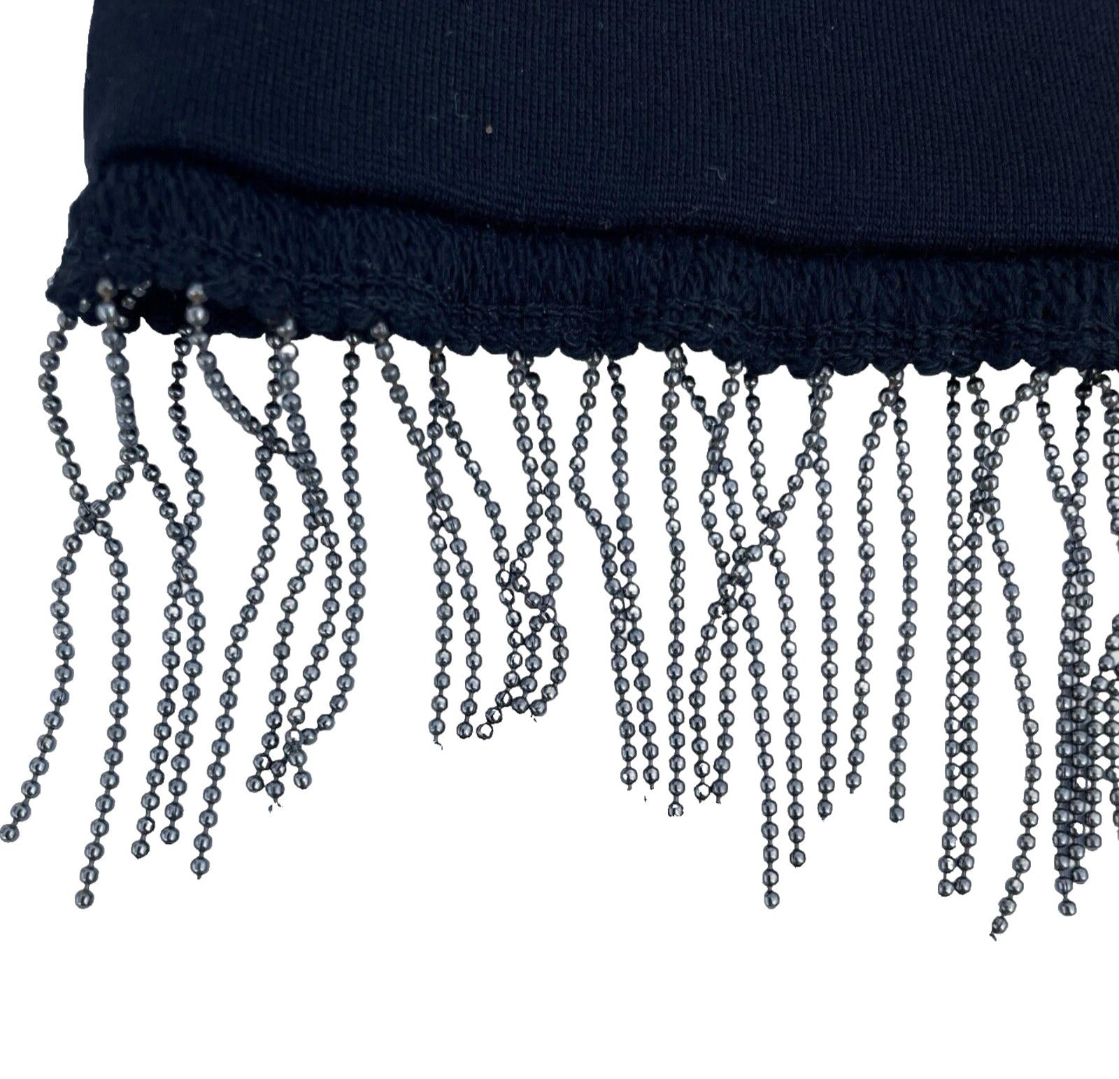 French Connection Black Midi Dress Fitted Beaded Tassle Women’s UK Size 12