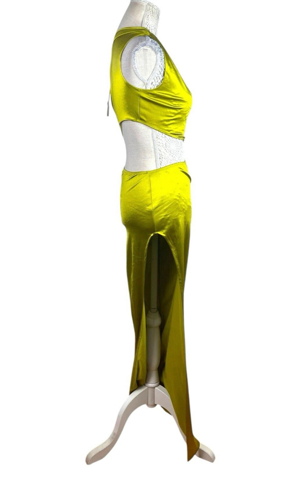 Figa Green Satin Maxi Dress Cut Out Design Women’s UK Size 8