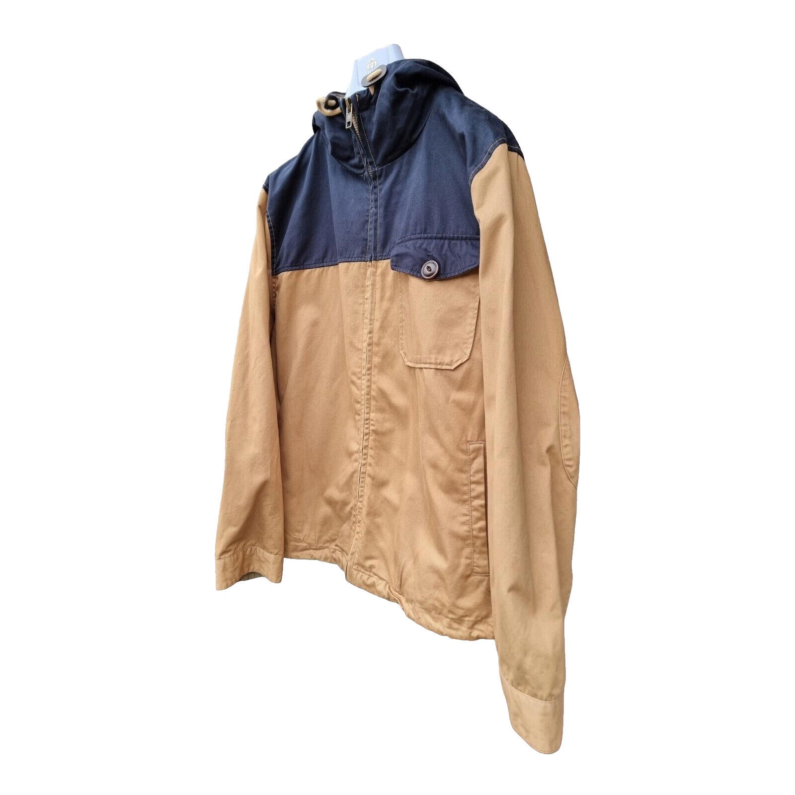 River Island Hooded Jacket Beige Blue 100% Cotton Men's UK Size XL