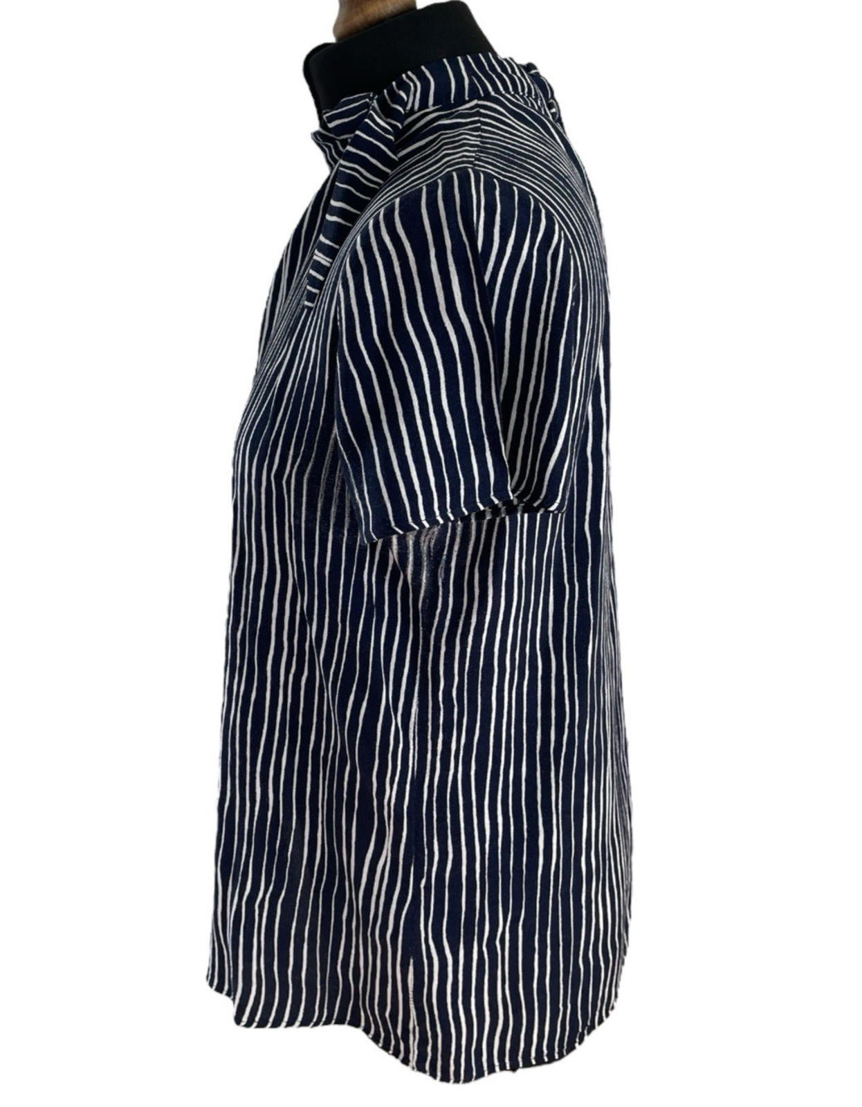 Next Navy Blouse High Neck Striped Lightweight Women’s UK Size 12