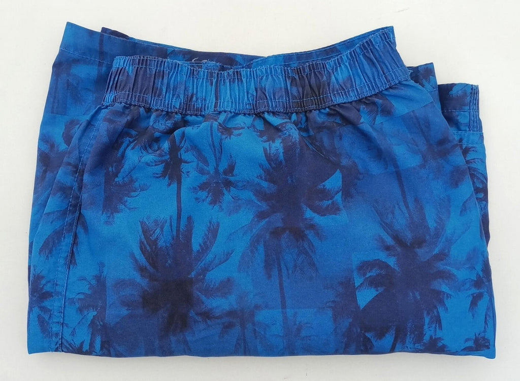 Palm Tree Swim Shorts Men's UK Size L Blue Pockets Drawstring Hawaiian Print